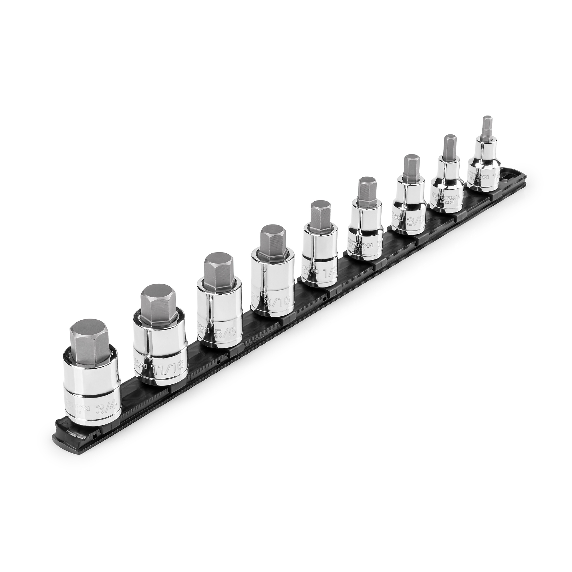 TEKTON 1/2 Inch Drive Hex Bit Socket Set with Rail, 9-Piece (1/4 - 3/4 in.) | SHB92109